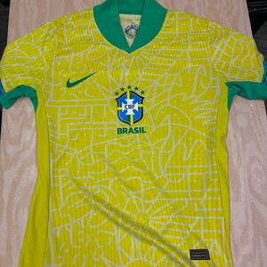 Nike Yellow and Green Brazil Soccer Shirt